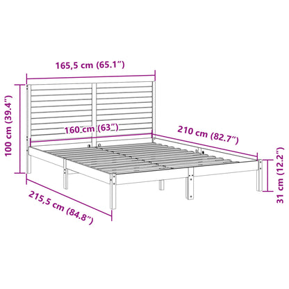 Extra Long Bed Frame without Mattress White 160x210 cm Solid Wood