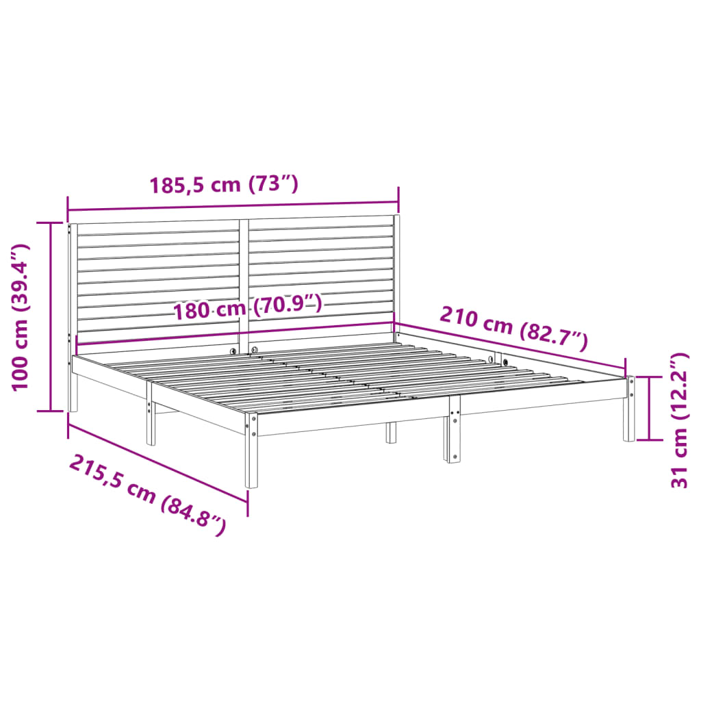 Extra Long Bed Frame without Mattress 180x210 cm Solid Wood