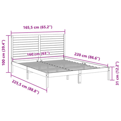 Extra Long Bed Frame without Mattress White 160x220 cm Solid Wood