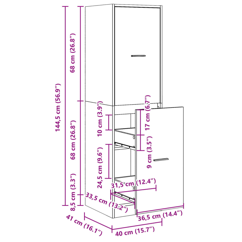 Apothecary Cabinet White 40x41x144.5 cm Engineered Wood