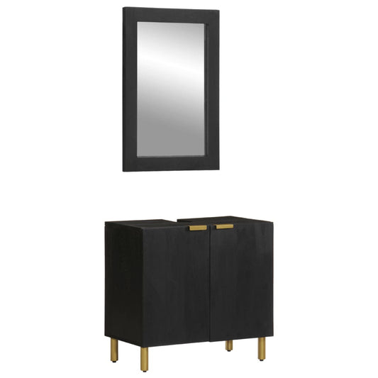 2 Piece Bathroom Furniture Set Black Engineered Wood