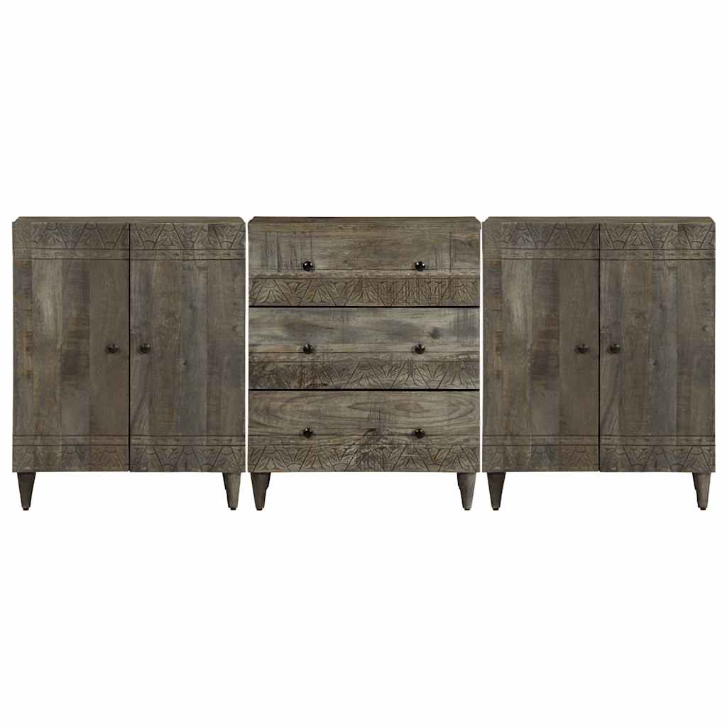 3 Piece Sideboards Light Grey 60x33.5x75 cm Solid Wood Mango