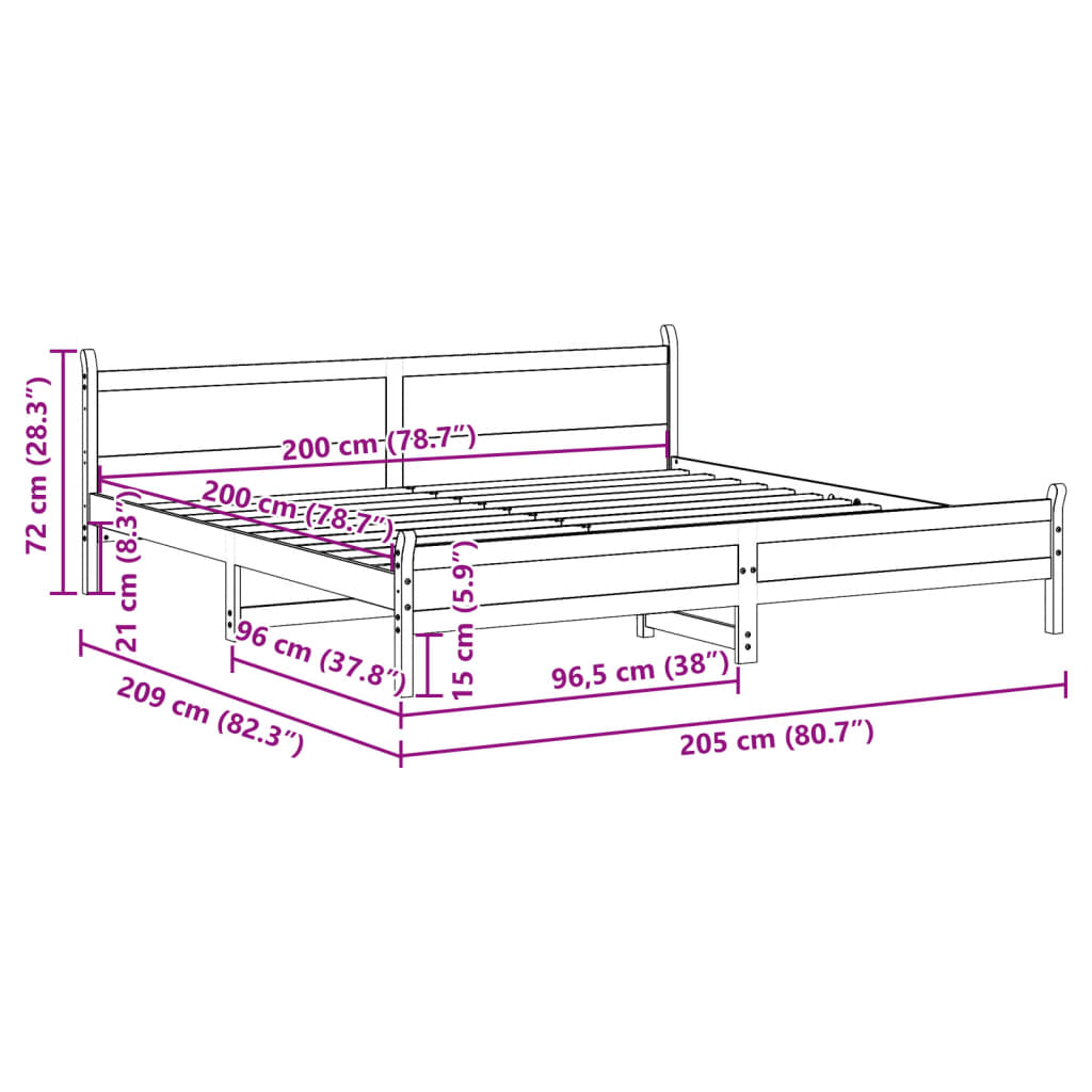 Bed Frame without Mattress White 200x200 cm Solid Wood Pine