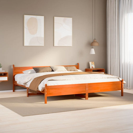 Bed Frame without Mattress Wax Brown 200x200 cm Solid Wood Pine