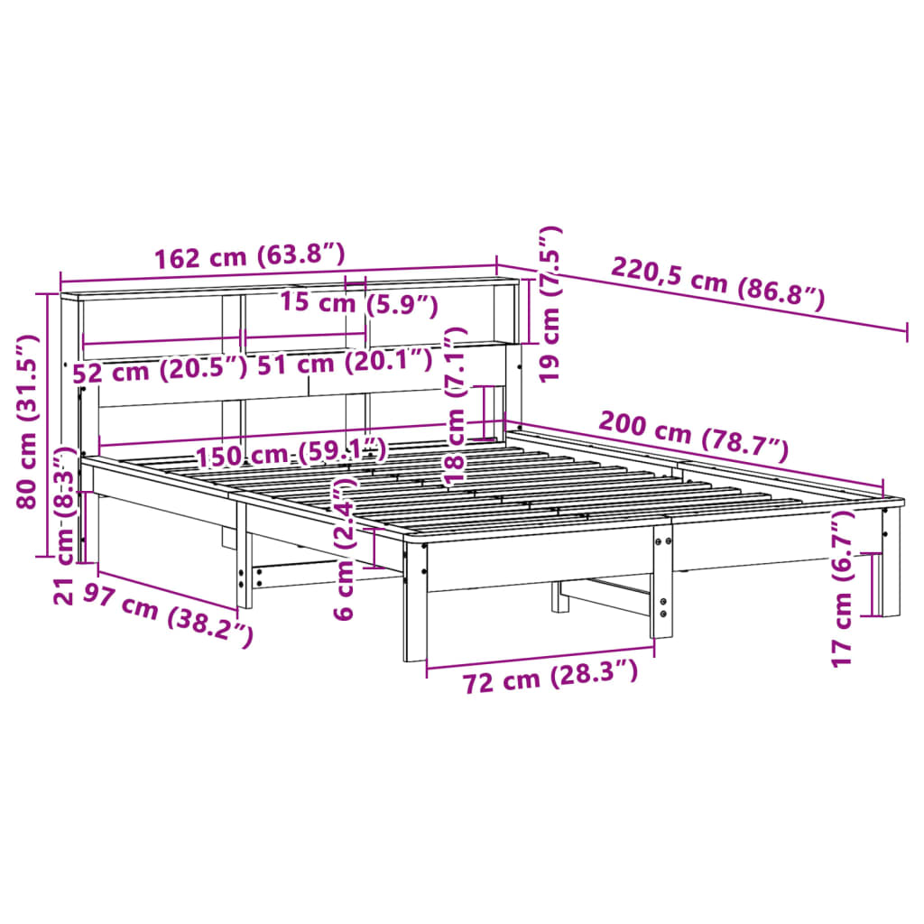 Bed Frame without Mattress Wax Brown 150x200 cm King Size Solid Wood Pine