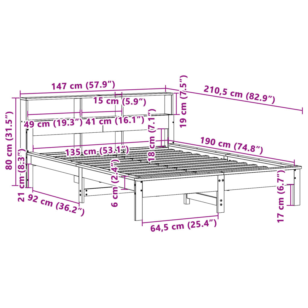 Bed Frame without Mattress Wax Brown 135x190 cm Double Solid Wood Pine