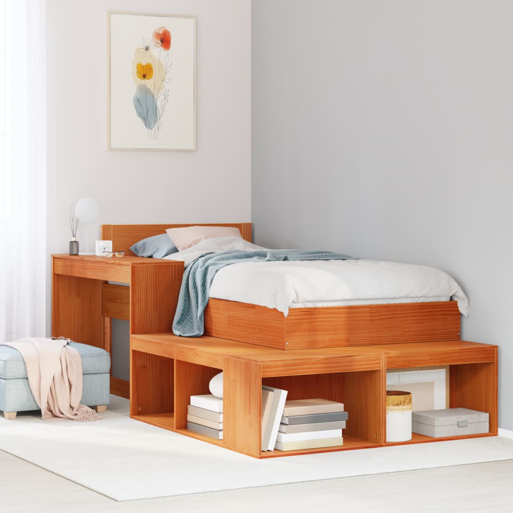 Bed Frame without Mattress Wax Brown 90x190 cm Single Solid Wood Pine