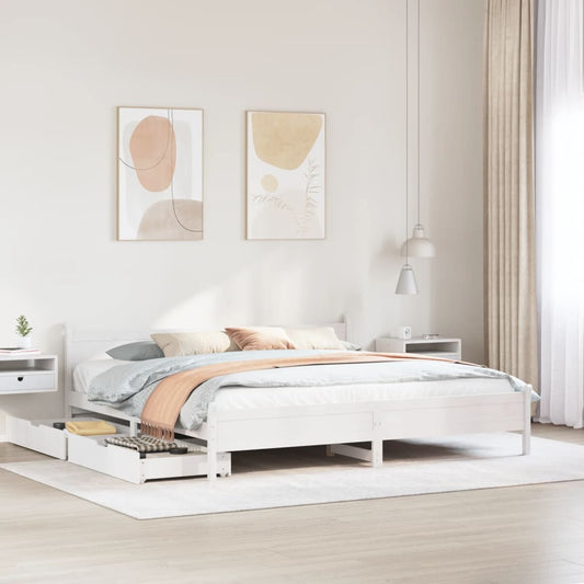 Bed Frame without Mattress White 200x200 cm Solid Wood Pine