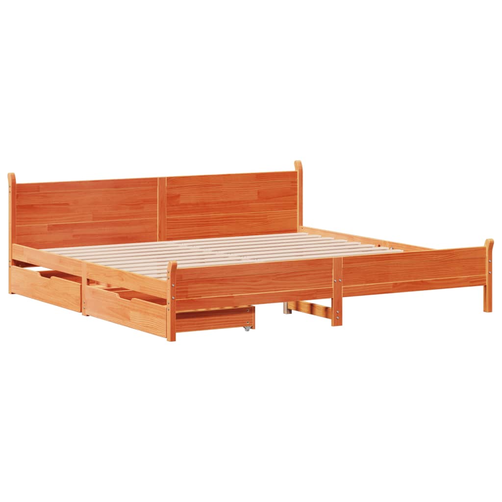 Bed Frame without Mattress Wax Brown 200x200 cm Solid Wood Pine