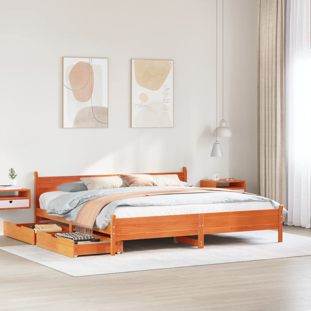 Bed Frame without Mattress Wax Brown 200x200 cm Solid Wood Pine