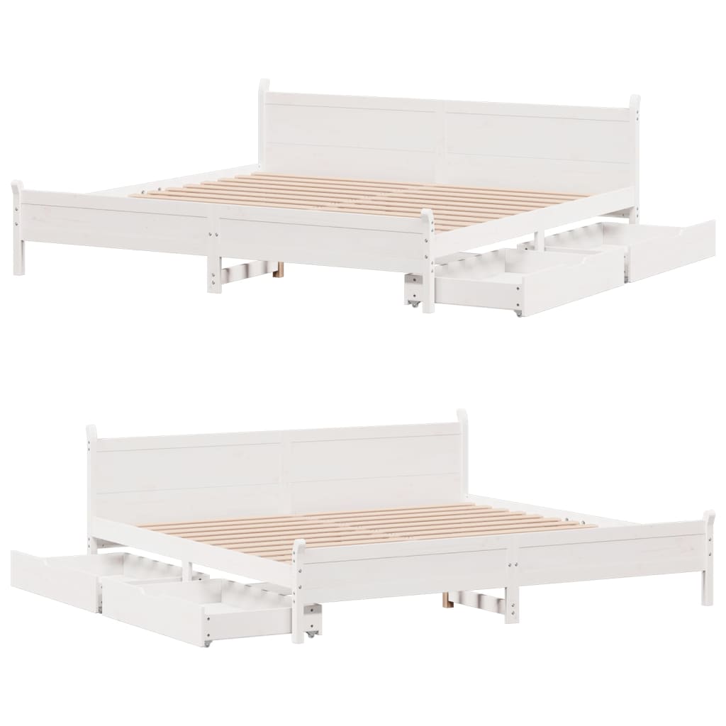 Bed Frame without Mattress White 180x200 cm Super King Solid Wood Pine