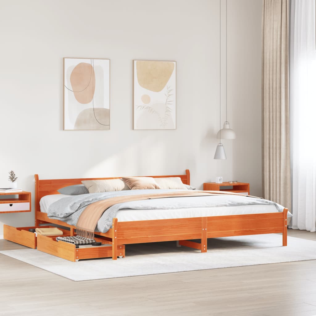 Bed Frame without Mattress Wax Brown 180x200 cm Super King Solid Wood Pine