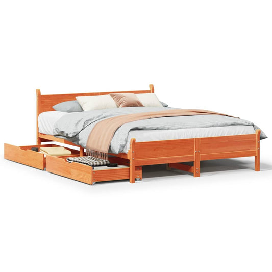 Bed Frame without Mattress Wax Brown 160x200 cm Solid Wood Pine