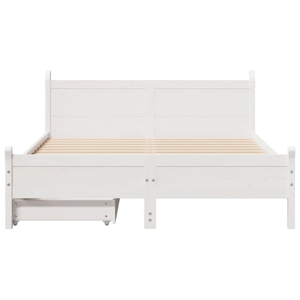 Bed Frame without Mattress White 150x200 cm King Size Solid Wood Pine