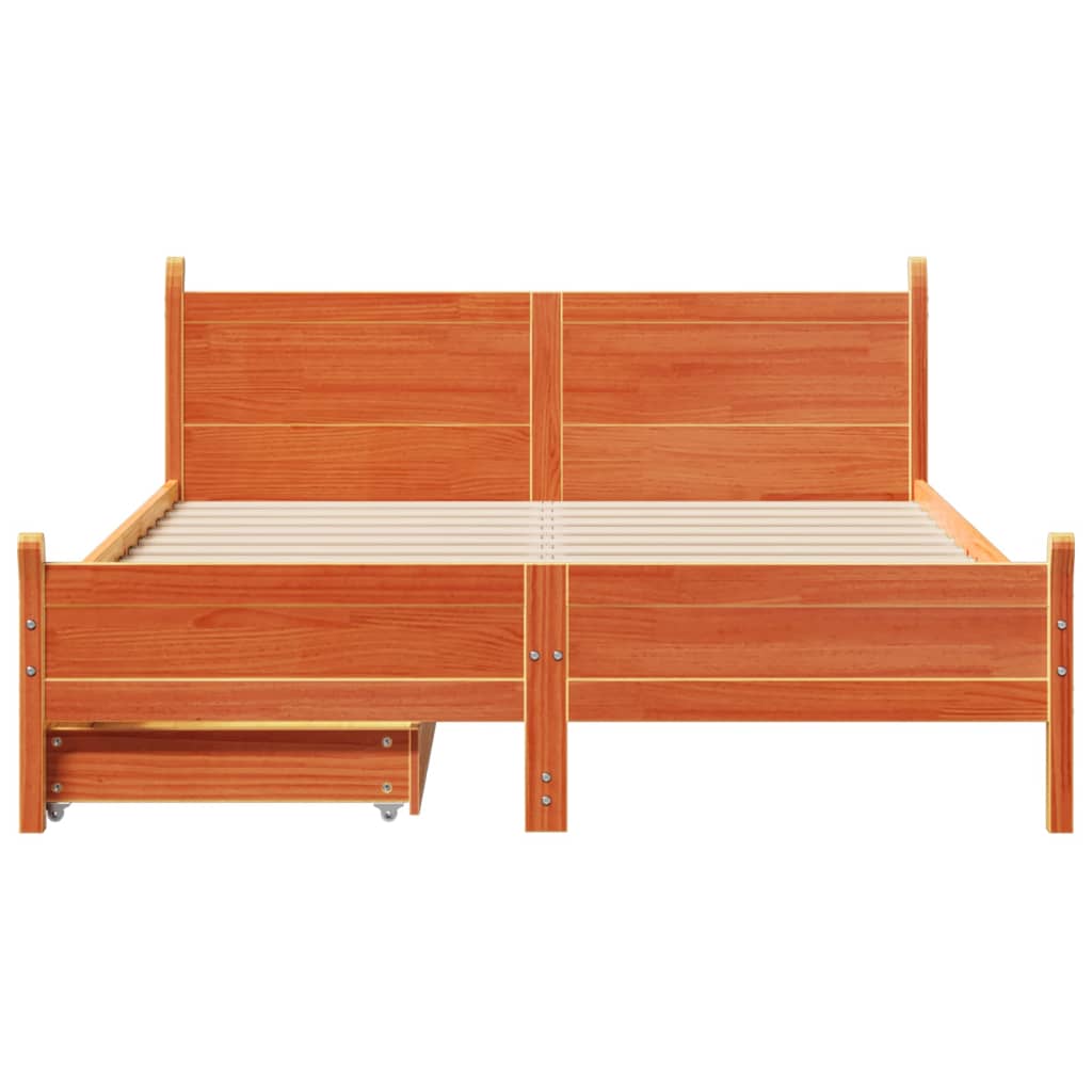 Bed Frame without Mattress Wax Brown 150x200 cm King Size Solid Wood Pine