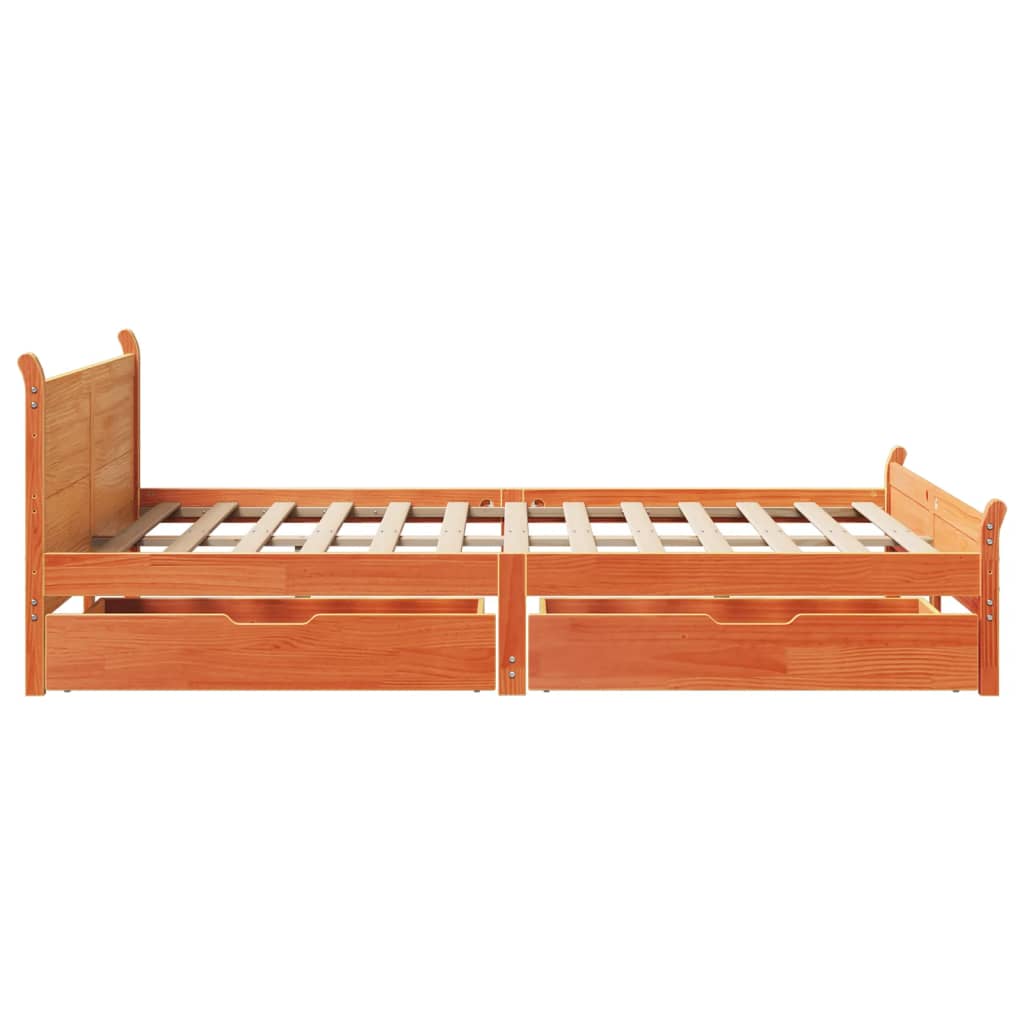 Bed Frame without Mattress Wax Brown 150x200 cm King Size Solid Wood Pine