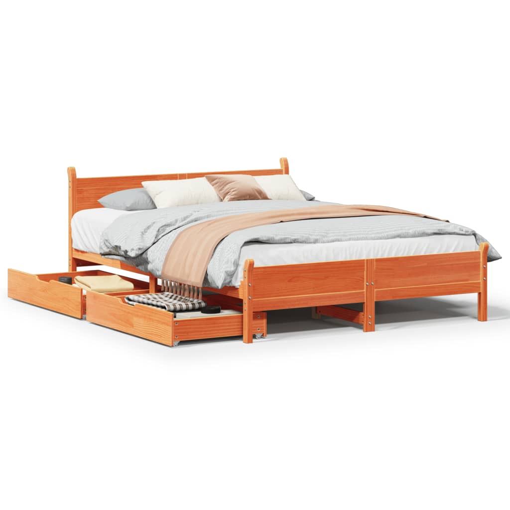 Bed Frame without Mattress Wax Brown 140x200 cm Solid Wood Pine