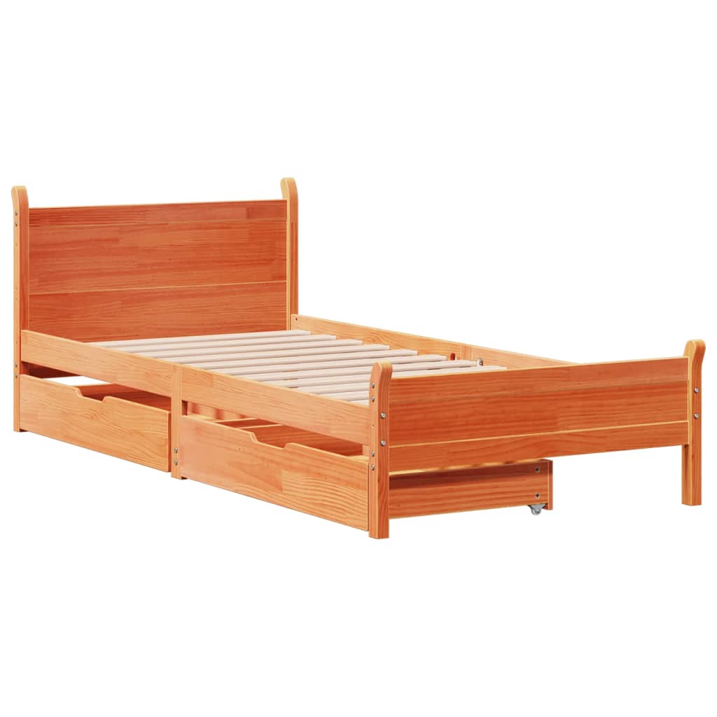 Bed Frame without Mattress Wax Brown 100x200 cm Solid Wood Pine