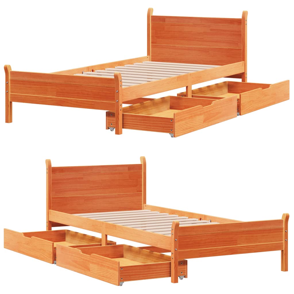 Bed Frame without Mattress Wax Brown 100x200 cm Solid Wood Pine