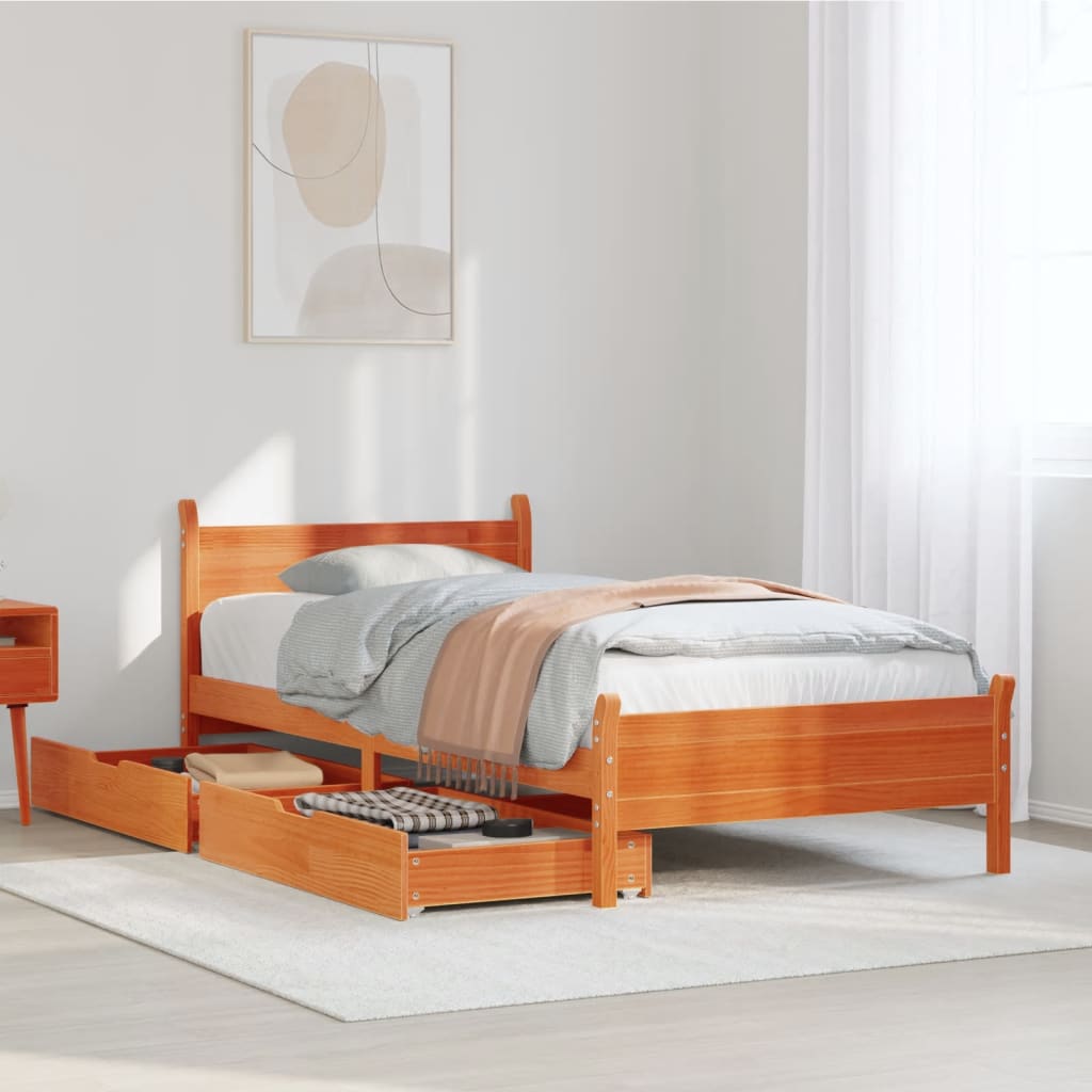 Bed Frame without Mattress Wax Brown 100x200 cm Solid Wood Pine