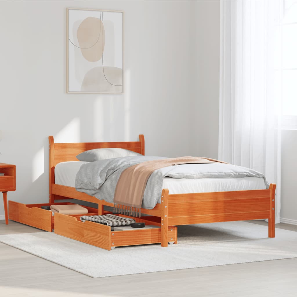 Bed Frame without Mattress Wax Brown 90x200 cm Solid Wood Pine