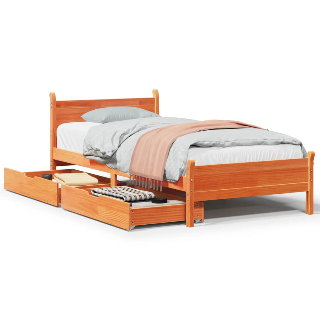 Bed Frame without Mattress Wax Brown 75x190 cm Small Single Solid Wood Pine