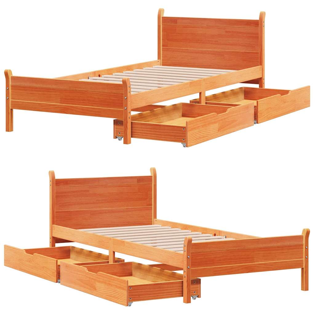 Bed Frame without Mattress Wax Brown 75x190 cm Small Single Solid Wood Pine