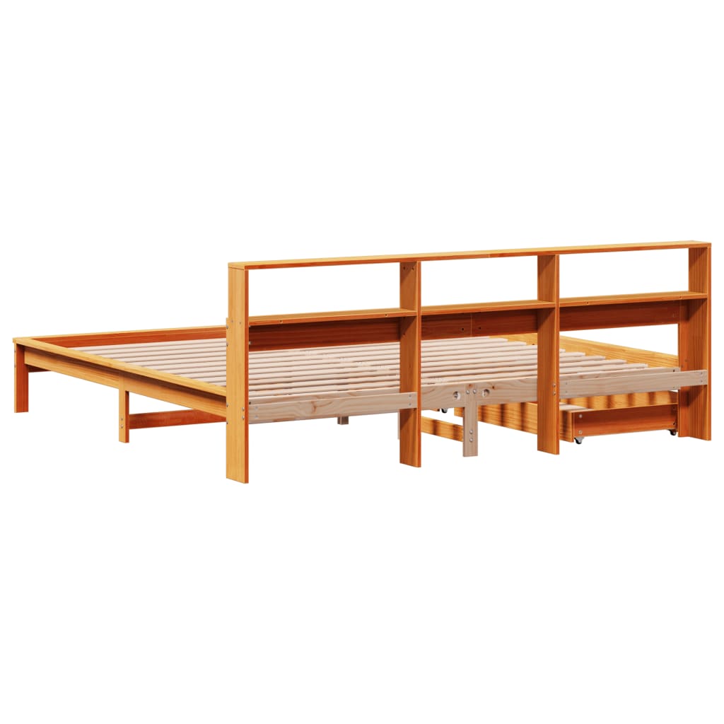 Bookcase Bed without Mattress Wax Brown 200x200 cm Solid Wood Pine