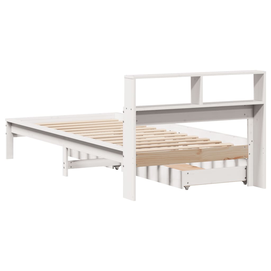 Bookcase Bed without Mattress White 90x200 cm Solid Wood Pine