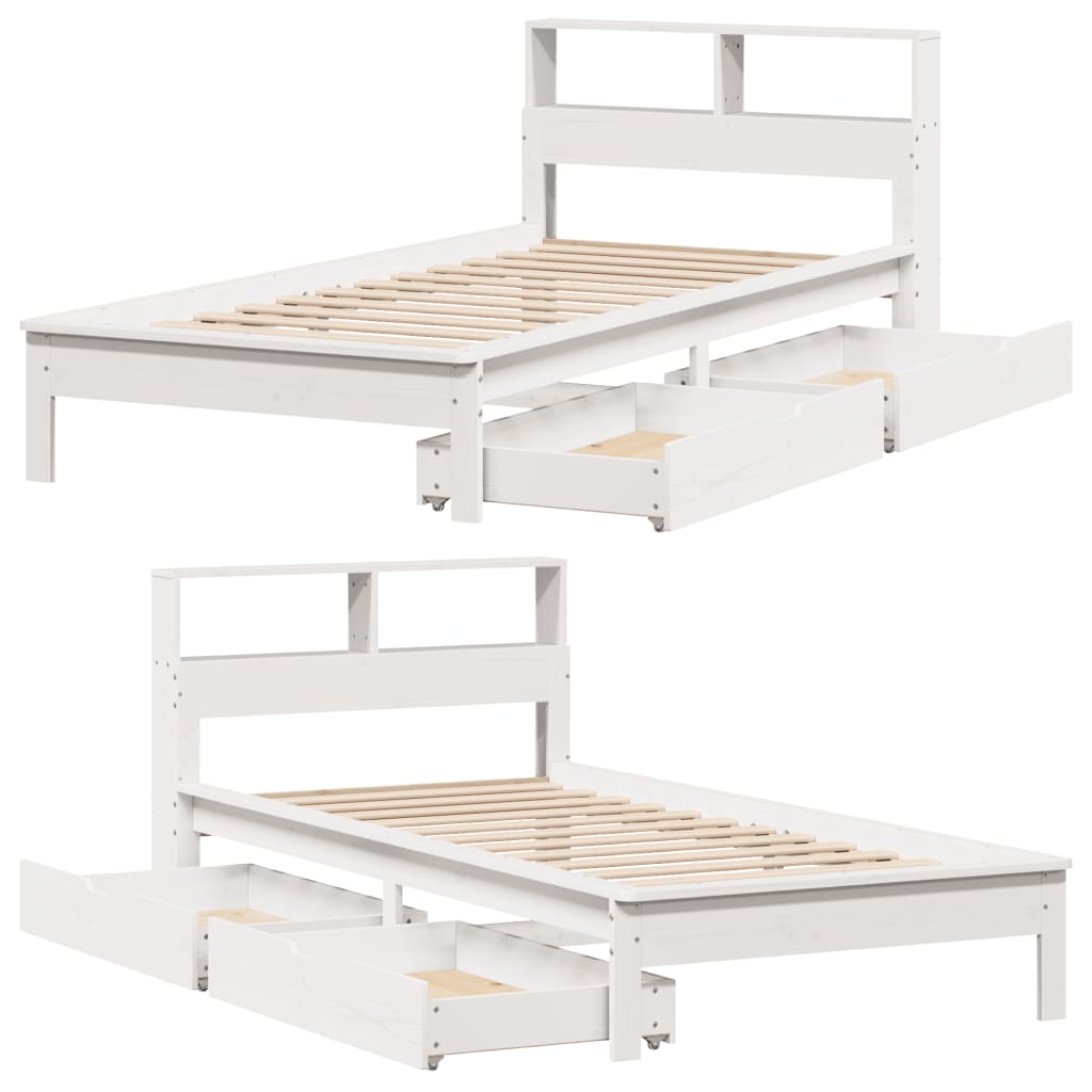 Bookcase Bed without Mattress White 90x200 cm Solid Wood Pine