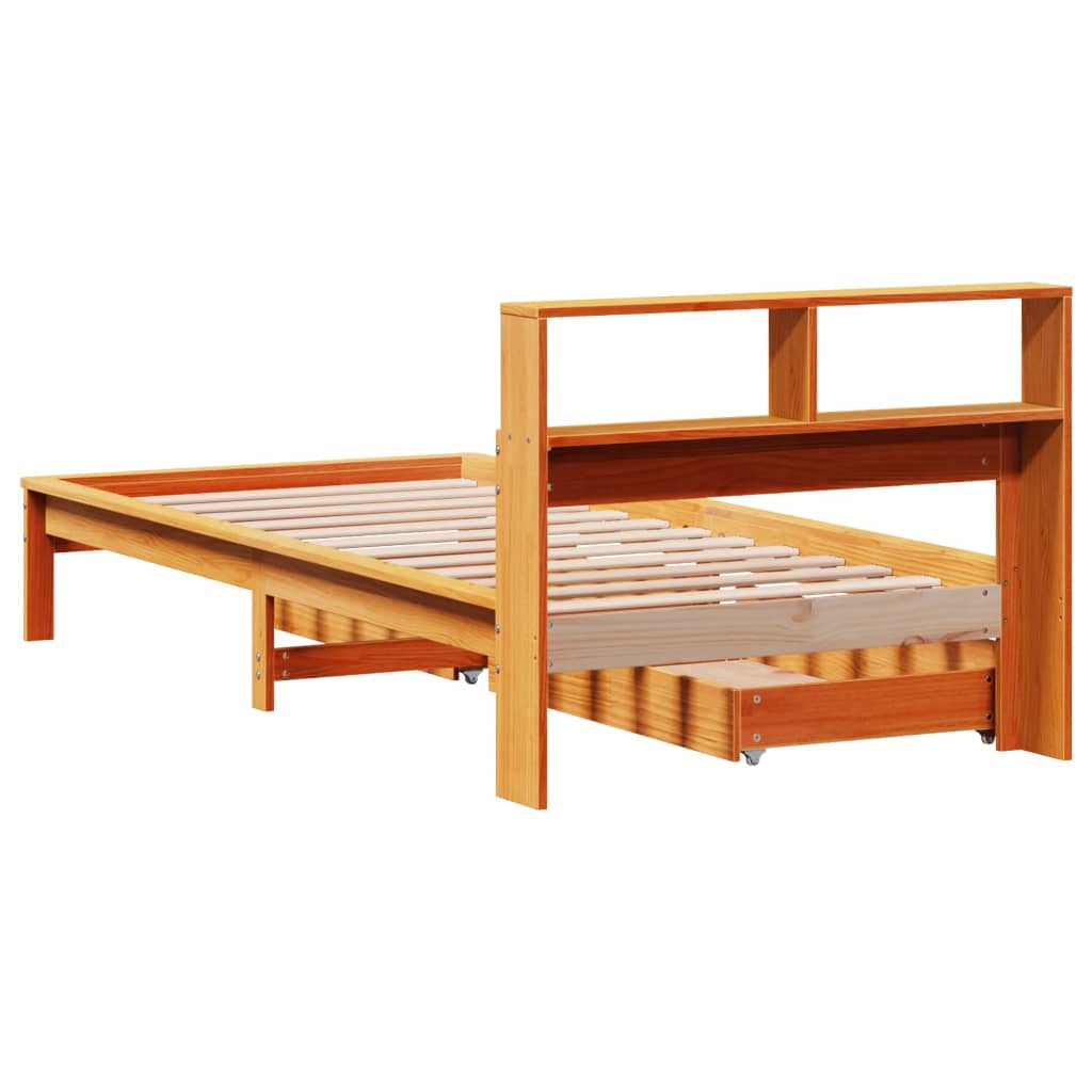 Bookcase Bed without Mattress Wax Brown 90x200 cm Solid Wood Pine