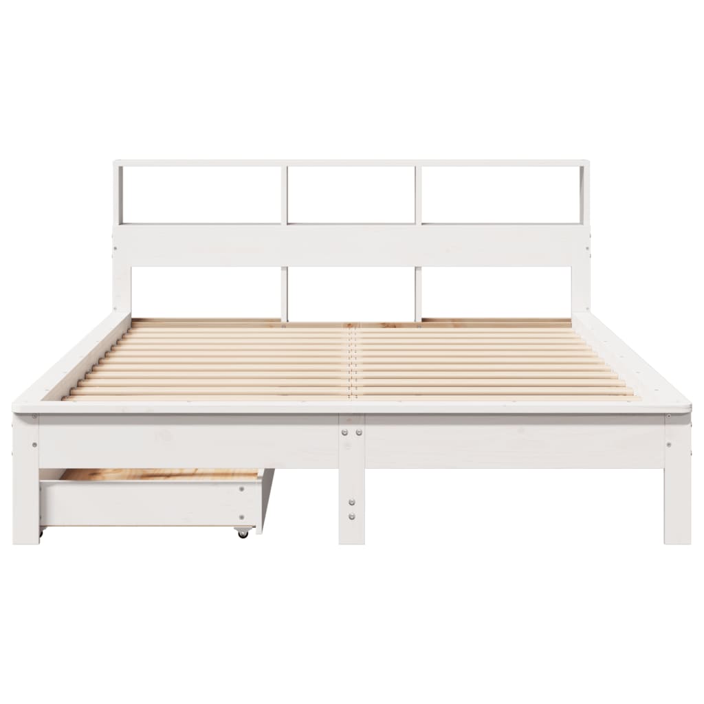 Bookcase Bed without Mattress White 135x190 cm Double Solid Wood Pine