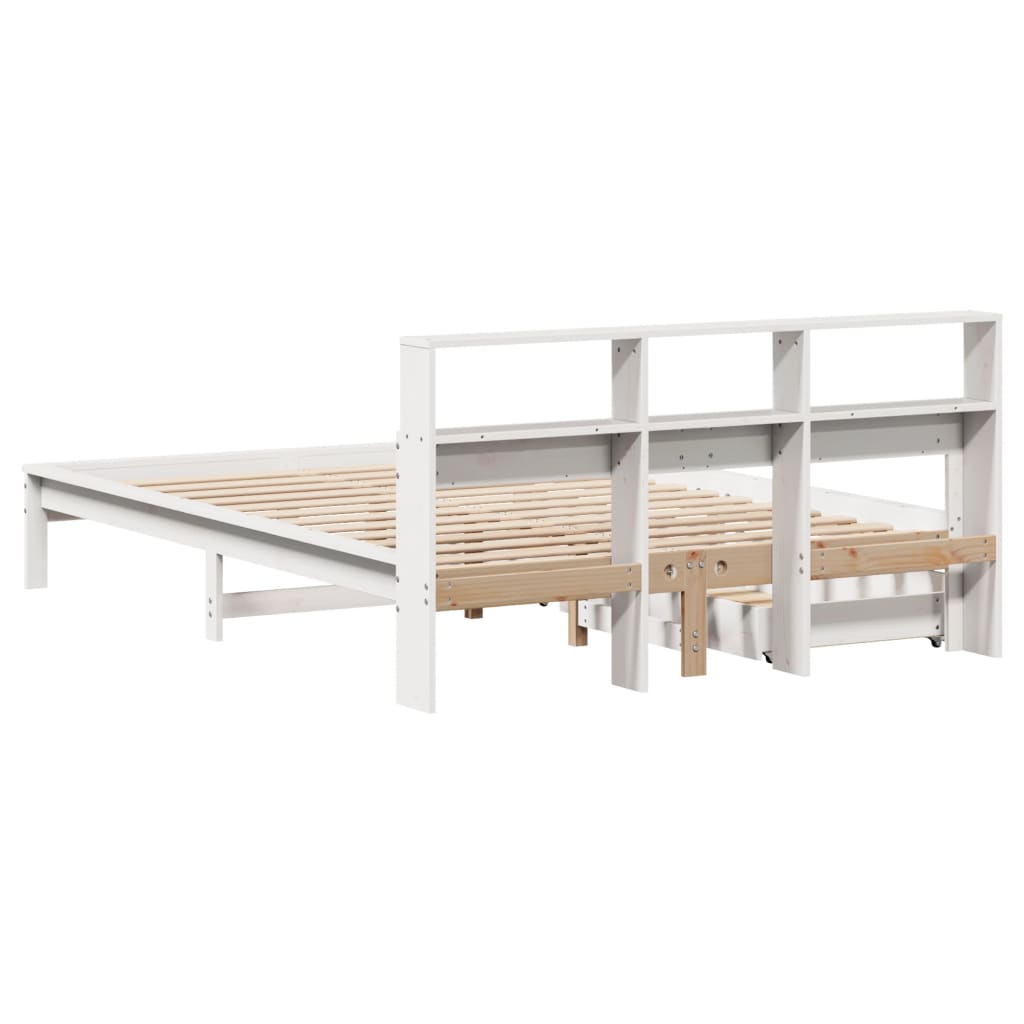 Bookcase Bed without Mattress White 135x190 cm Double Solid Wood Pine