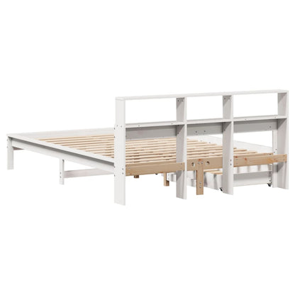 Bookcase Bed without Mattress White 135x190 cm Double Solid Wood Pine