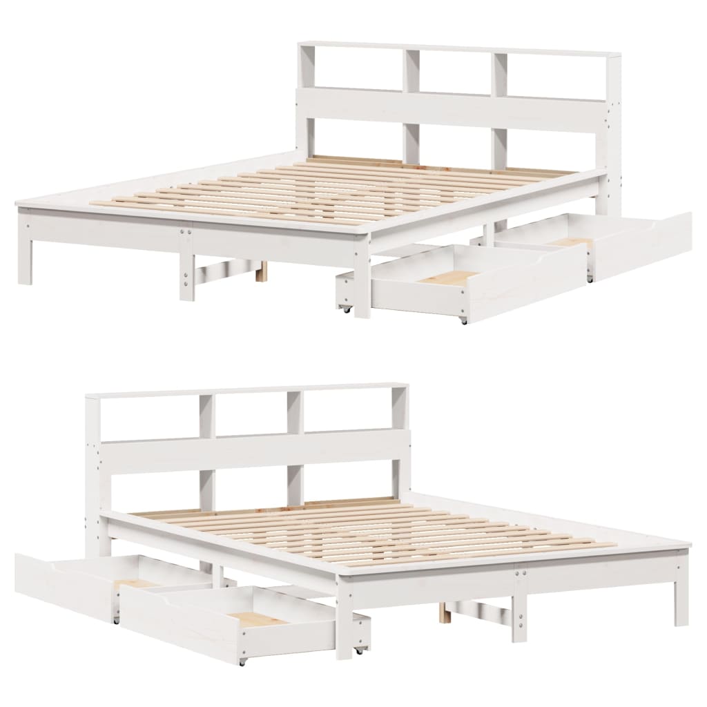 Bookcase Bed without Mattress White 135x190 cm Double Solid Wood Pine