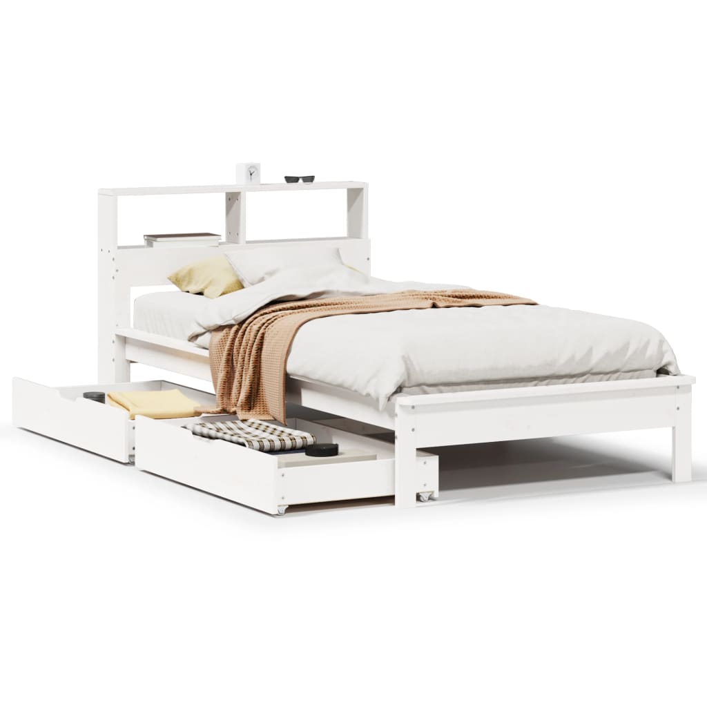 Bookcase Bed without Mattress White 75x190 cm Small Single Solid Wood Pine