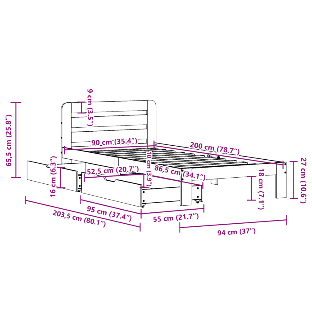 Bed Frame without Mattress White 90x200 cm Solid Wood Pine