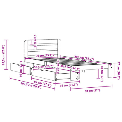 Bed Frame without Mattress White 90x200 cm Solid Wood Pine