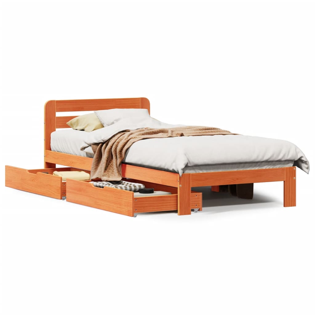 Bed Frame without Mattress Wax Brown 100x200 cm Solid Wood Pine