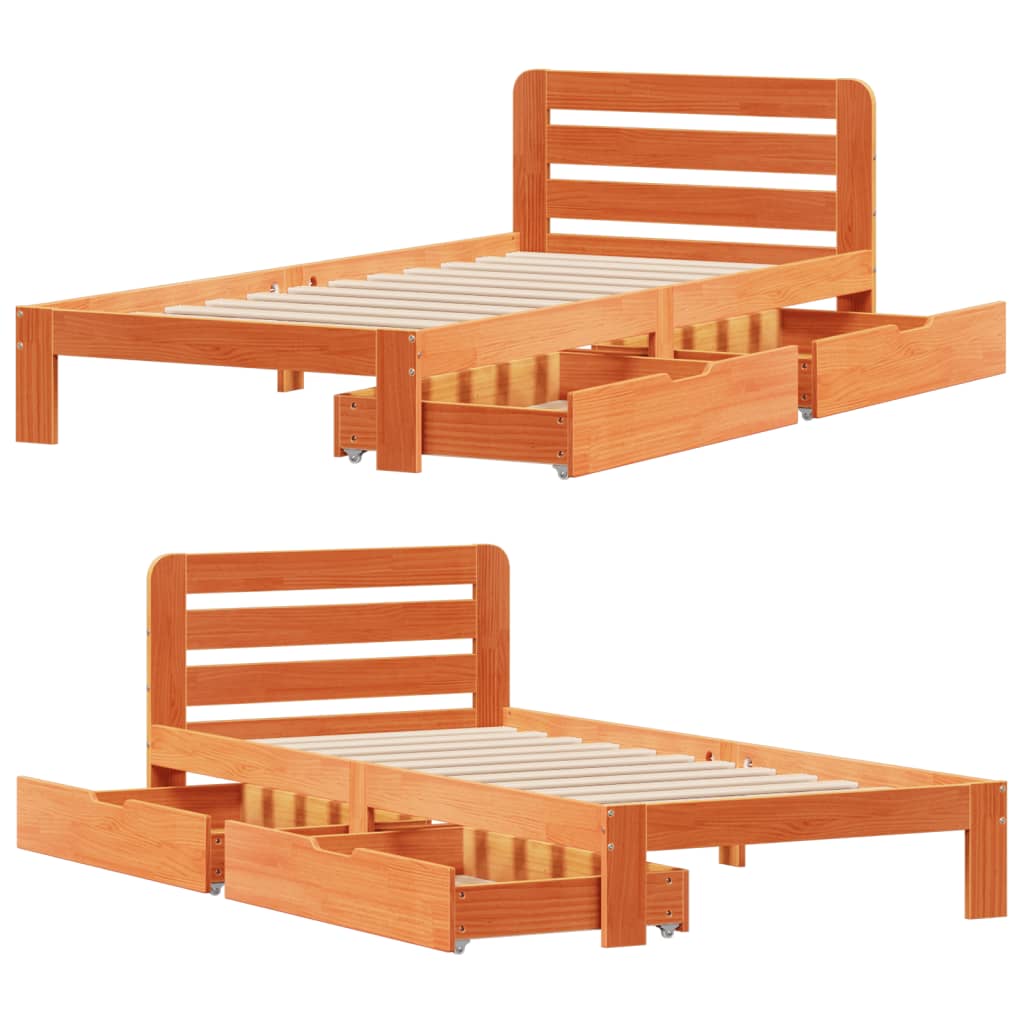 Bed Frame without Mattress Wax Brown 100x200 cm Solid Wood Pine