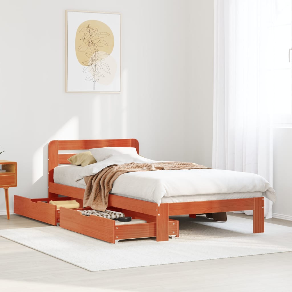 Bed Frame without Mattress Wax Brown 100x200 cm Solid Wood Pine