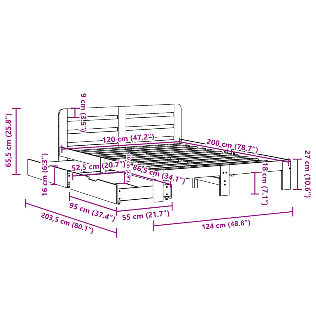 Bed Frame without Mattress White 120x200 cm Solid Wood Pine