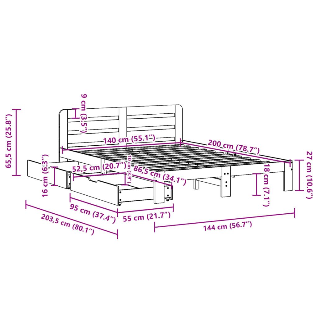 Bed Frame without Mattress White 140x200 cm Solid Wood Pine