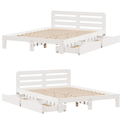 Bed Frame without Mattress White 150x200 cm King Size Solid Wood Pine