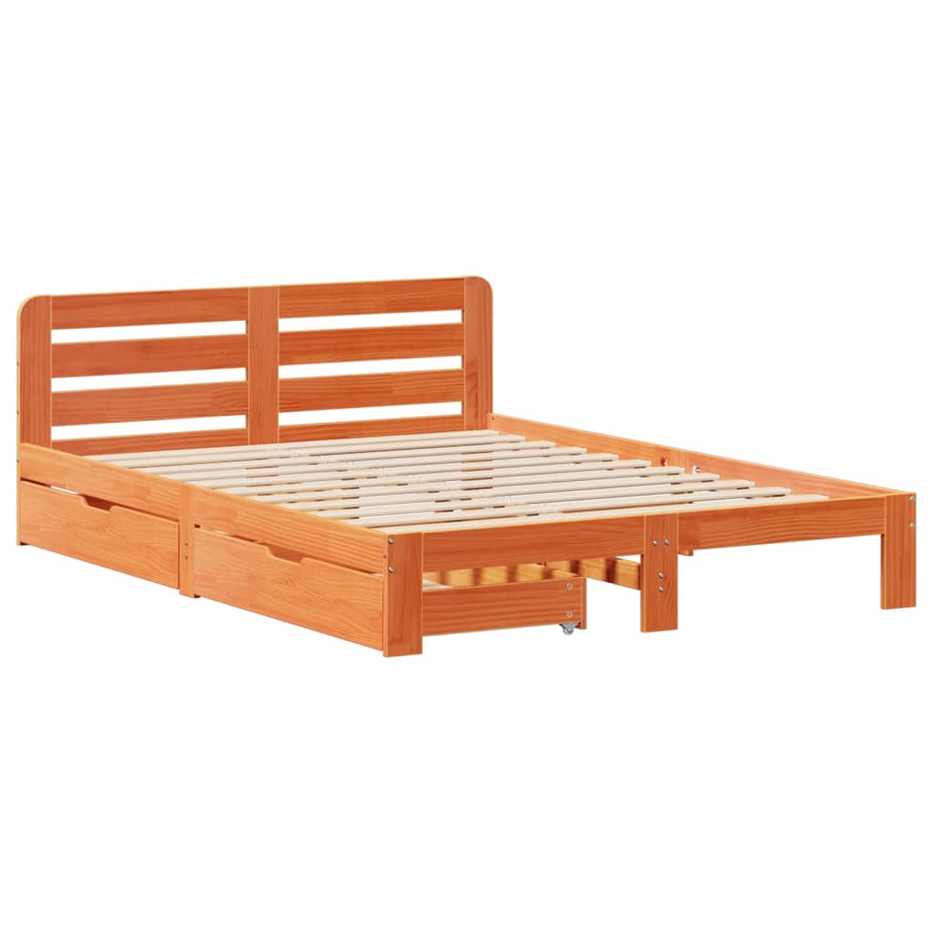 Bed Frame without Mattress Wax Brown 150x200 cm King Size Solid Wood Pine