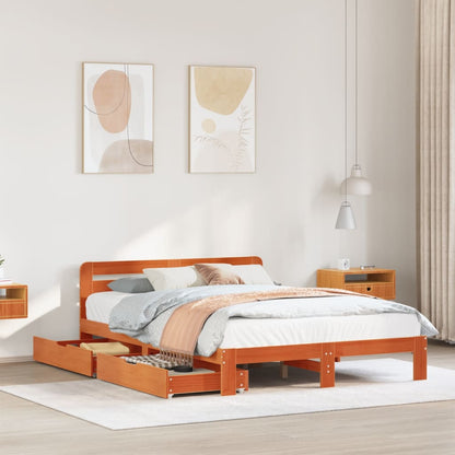 Bed Frame without Mattress Wax Brown 150x200 cm King Size Solid Wood Pine