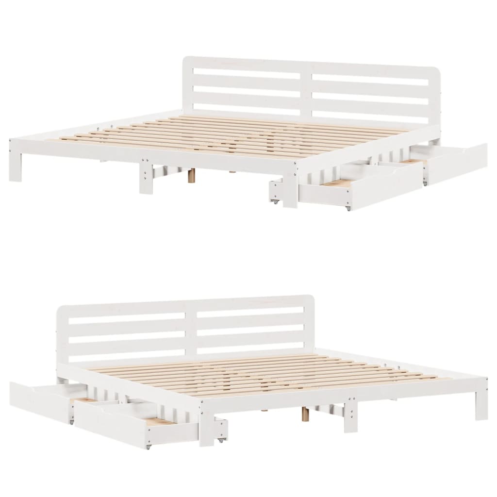 Bed Frame without Mattress White 180x200 cm Super King Solid Wood Pine