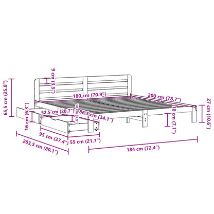 Bed Frame without Mattress White 180x200 cm Super King Solid Wood Pine