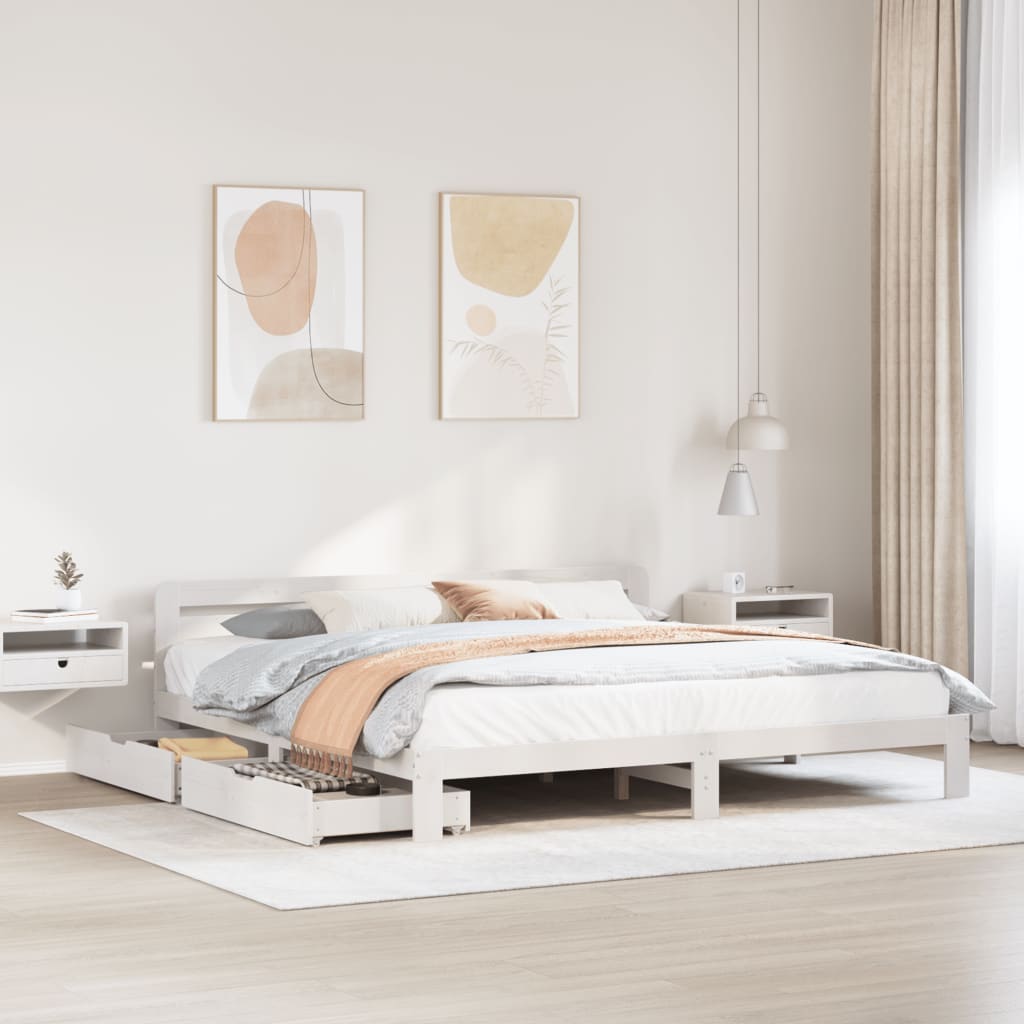 Bed Frame without Mattress White 200x200 cm Solid Wood Pine