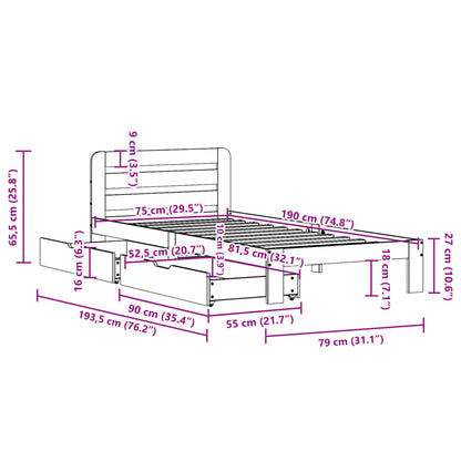 Bed Frame without Mattress White 75x190 cm Small Single Solid Wood Pine